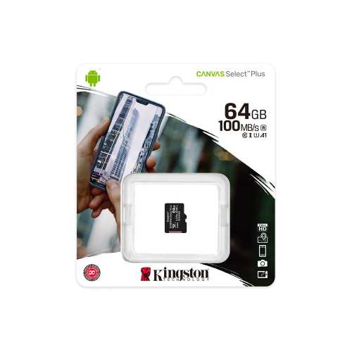 Карта памяти Kingston microSDXC 64GB Canvas Select Plus Class 10 UHS-I U1 V10 A1 (SDCS2/64GBSP)