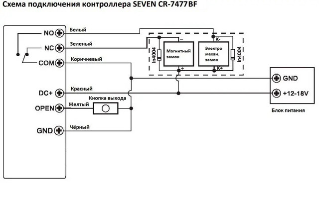 Схема подключения контроллера доступа SEVEN CR-7477BF